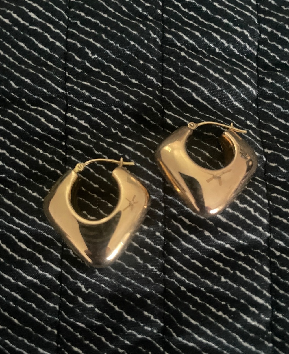 14k Gold Electroform Polished Gold Sculpted Hoop Earrings - Women Jewelry